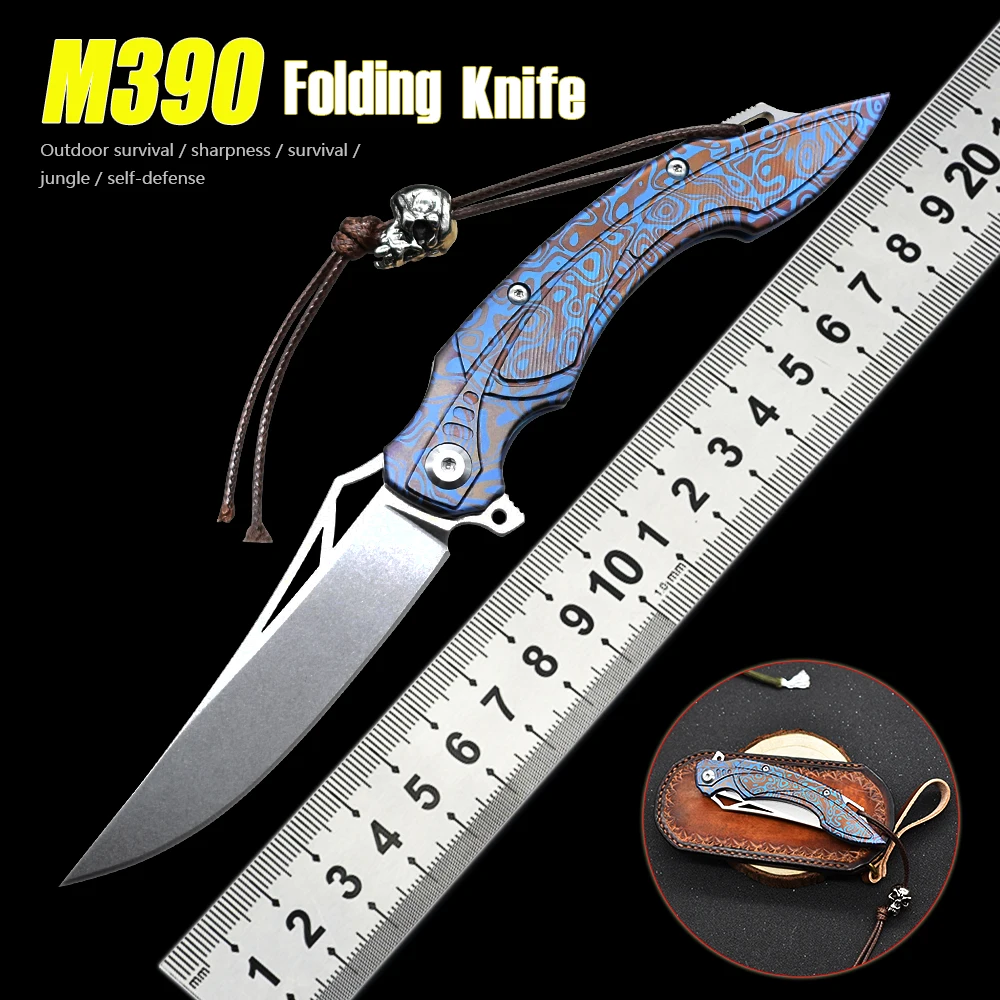 

M390 Powder Steel Outdoor Tactical Pocket Knife Folding Knife TC4 Titanium Handle Camping Self-Defense Sharp EDC Fruit Knife