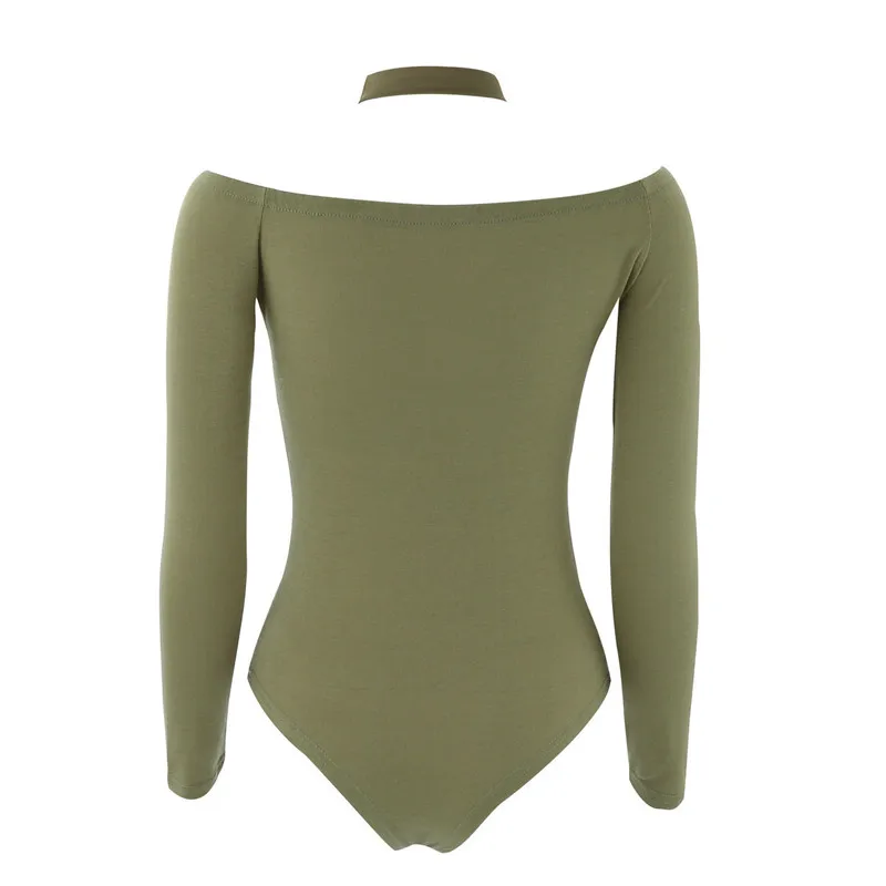 Женское уличное боди с открытыми плечами Осеннее облегающее однотонное длинным