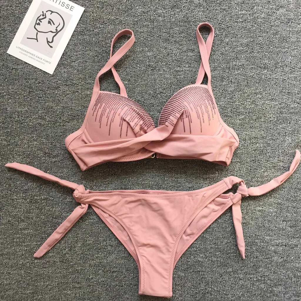 Женский купальник бандо Kancoold бандажный комплект бикини с пуш ап Бразильская