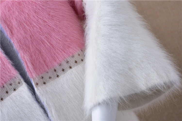 Women's sweet winter short sweater with button up flare sleeve round neck mink coat pure Angora rabbit hair knitted jacket |