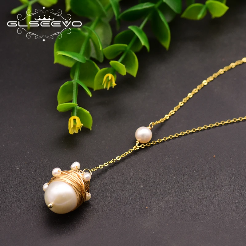 

GLSEEVO Natural Freshwater White Pearls Pendant Necklace For Women Engagement Gift Minimalist Handmade Chains Jewelry GN0092