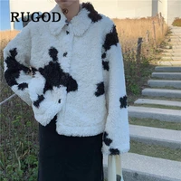 2020 womens coat korean style cow pattern cute lamb wool jacket for ladies sweet cropped jacket