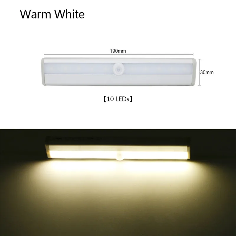 10 Led Warm White Светодиодная подсветка под шкаф с PIR датчиком движения лампа 6/10 светодиодный s 98/190 мм светильник для шкафа шкаф кухонный ночной Светильник - Цвет: 10 Led Warm White
