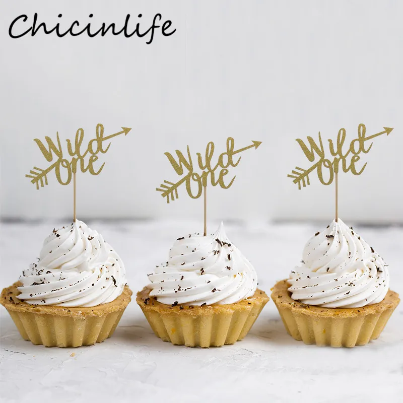Chicinlife 10 шт. золотые дикие один кекс топперы с декором на день рождения вечеринку