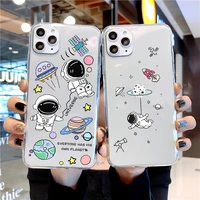 astronaut moon space cartoon phone case for huawei honor 6 7 8 9 10 10i 20 a c x lite pro play transparent trend cell cover