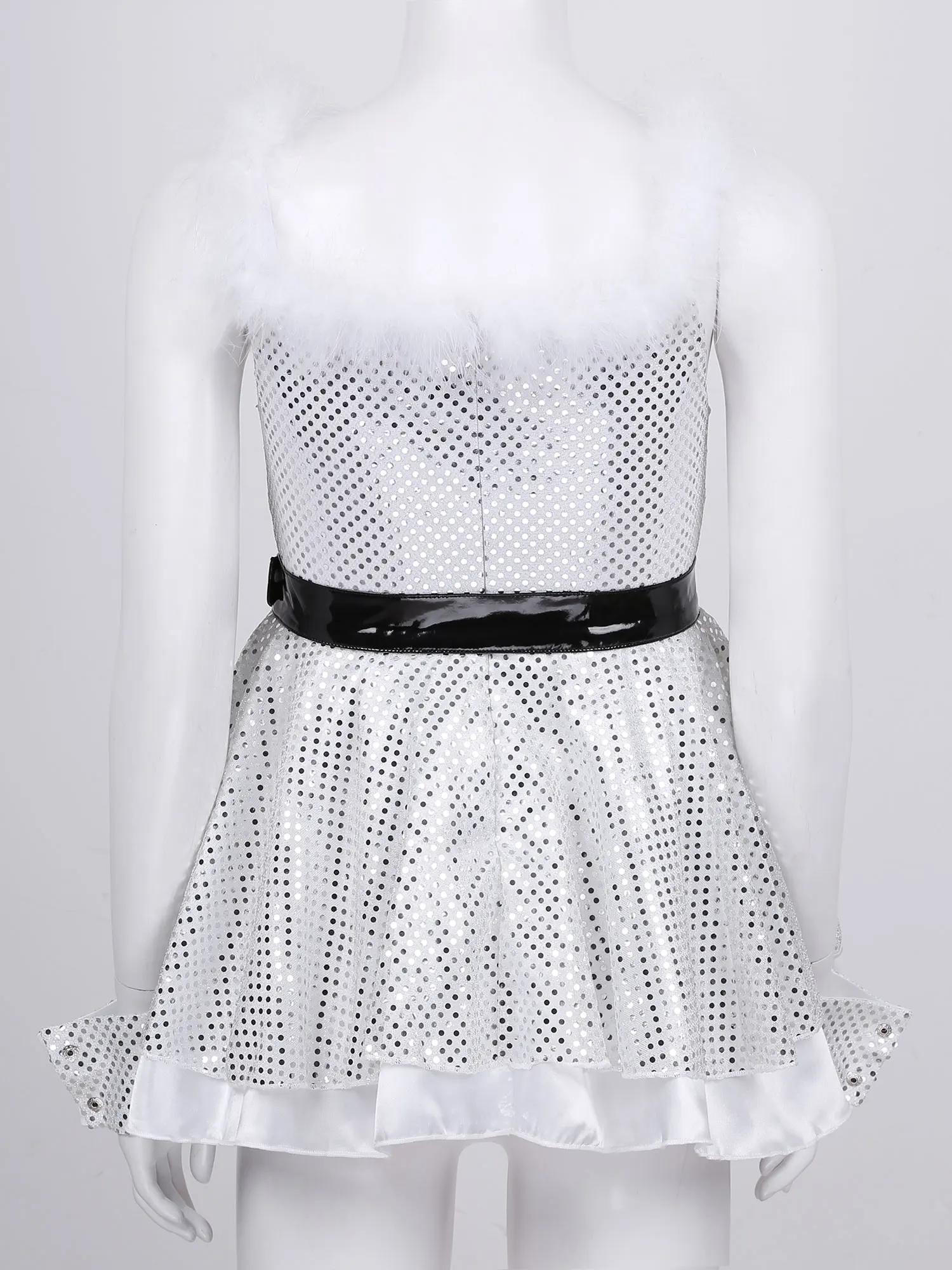S XXL женское белое блестящее мини платье без рукавов костюм одежда пушистые