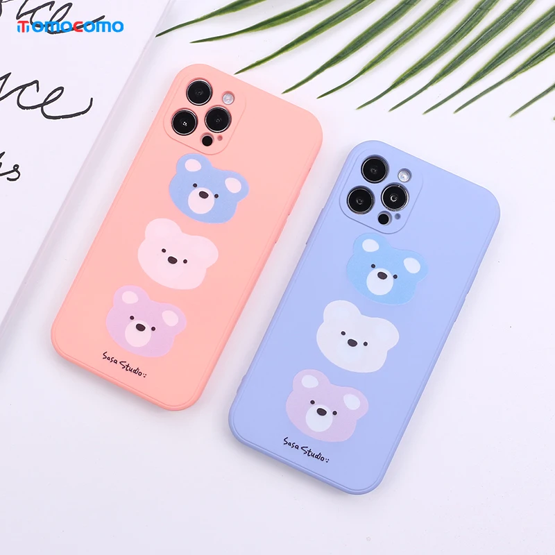 

Fashion Cute Bear Liquid Silicone Shockproof Phone Case For iPhone 11 12 Pro Max Mini X XR XS 7 8 Plus Protective Cover Shell