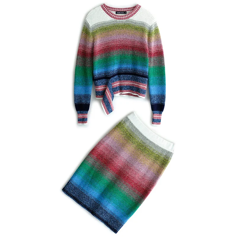 Элегантный вязаный комплект из двух предметов 2019 осенний женский градиентный