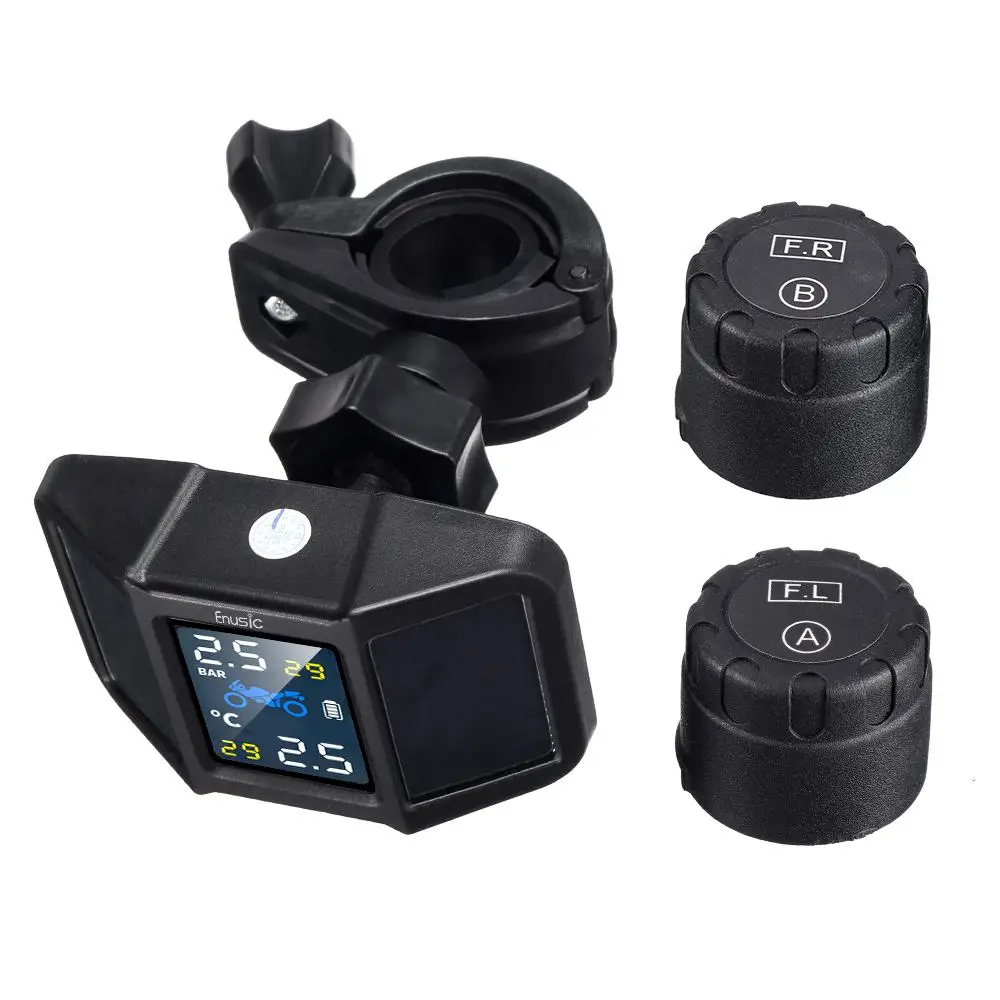 

Motorcycle Real Time Tire Pressure Monitor System Solar Power USB TPMS Waterproof LCD Display Wireless WI External Sensor