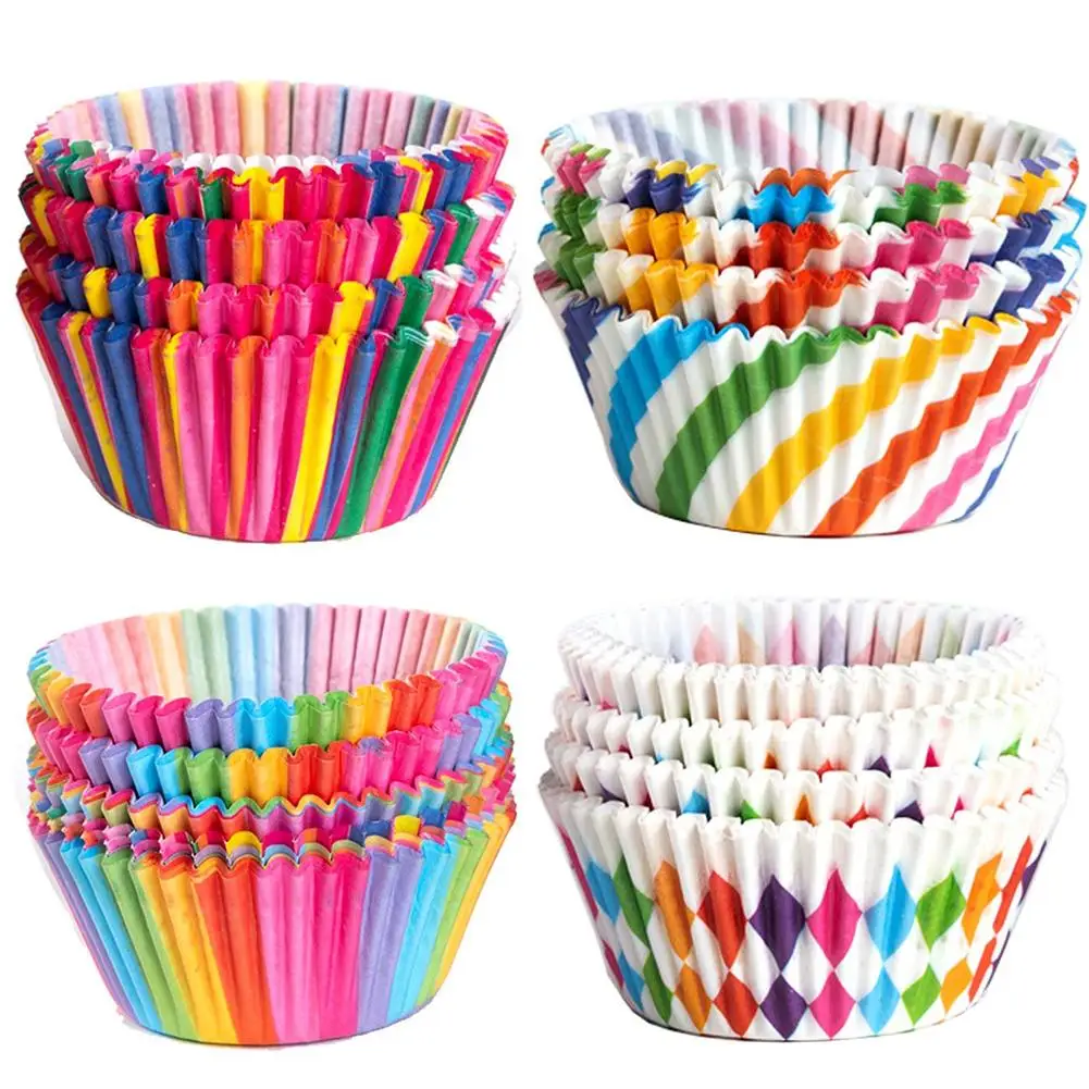 

100Pcs Colorful Rainbow Cupcake Cake Case Muffin Baking Cup Birthday Party Decor