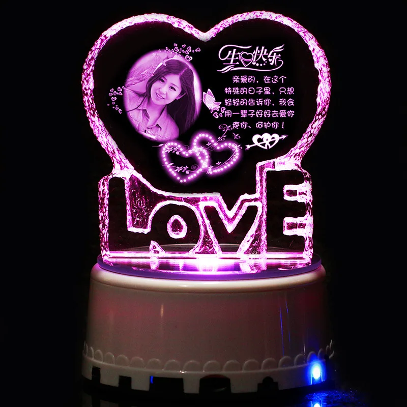 Bluetooth Хрустальная музыкальная шкатулка DIY Фото текст на заказ креативные подарки