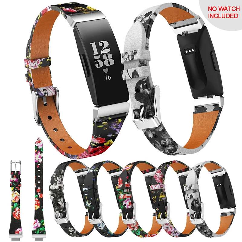 Кожаный ремешок для часов Fitbit Inspire, кожаный ремешок с цветочным рисунком, ремешок для часов Fitbit Inspire