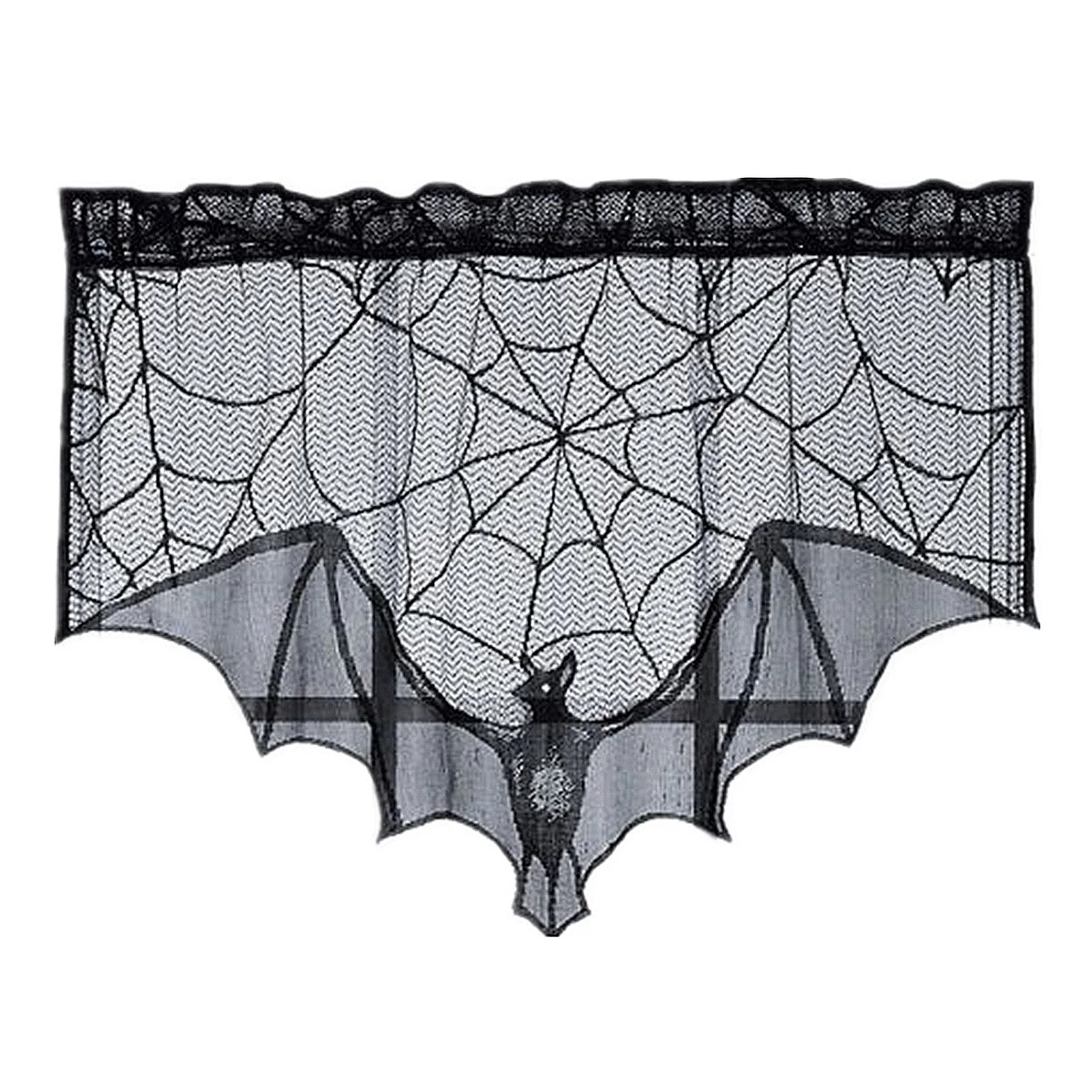 

93x57cm Halloween Decoration Black Lace Cobweb Spider Web Bat Fireplace Mantle Scarf Cover Cloth For Home Festival Party Supply