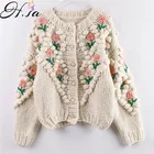 Женский кардиган с жемчугом H.SA, трикотажный жакет с цветочной вышивкой, зима 2021
