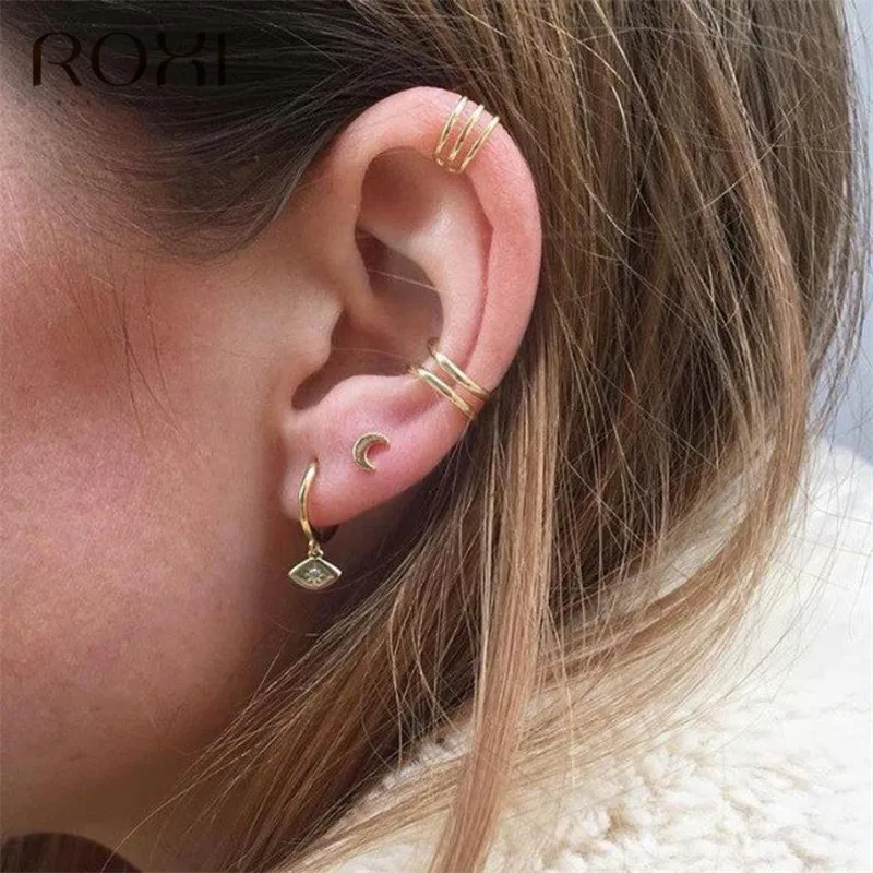 ROXI новые маленькие серьги из стерлингового серебра 925 пробы для женщин Мини Подвеска из циркона сглаз маленькие серьги-гвоздики висячие серьги подарок