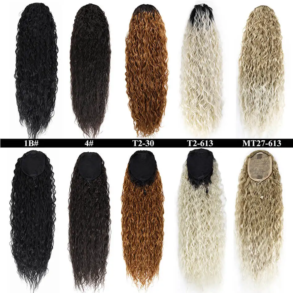 70cm Long Natural Wave Synthetic Drawstring Clip in Ponytail Extension Hair with Two Combs for Women Black Brown Ombre Color | Шиньоны и