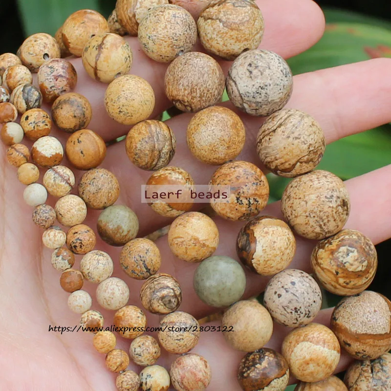 

Wholesale Natural Picture Jaspers Stone Beads Round Loose Spacer Beads 15''/ Strand Pick Size For Jewelry Making