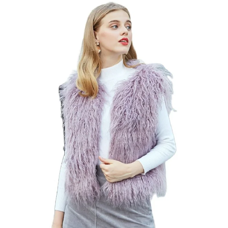 

New Fashion Autumn &Winter Clothes Mongolia Sheep Fur Coat Winter Faux Fur Vest Women Faux Fur Jacket