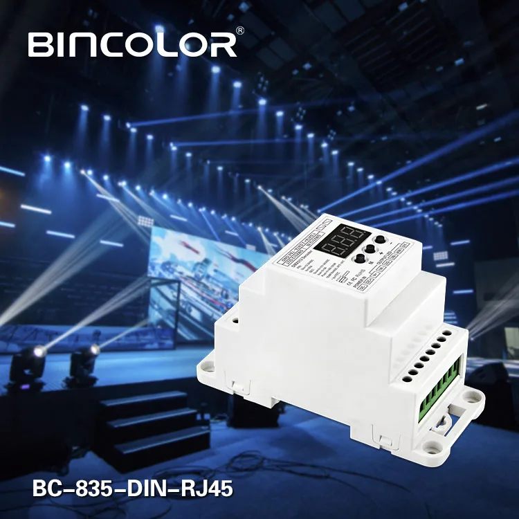 

BC-835-DIN-RJ45 DC12-24V input 5A*5CH output, DIN Rail 5CH CV PWM DMX512/1990 Decoder controller for led strip light lamp