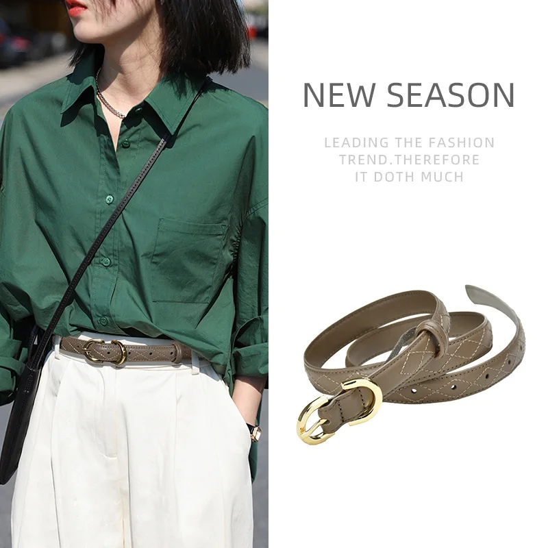 

Women's Belts Cowhide Leather Fashion Fine Section Lingge Belt Ladies Korean Version Jeans Thin Pants Sweater Dress Coat Corset