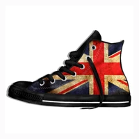 unisex design hand painted flag shoes the union jack high top blue canvas sneaker adult shoes boy girls skateboard footwear