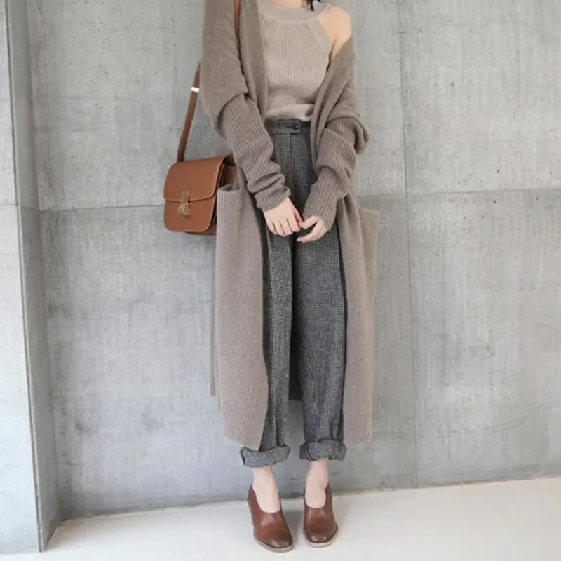 

autumn spring women sweater knitted long cardigan over knee coats korean 0.8