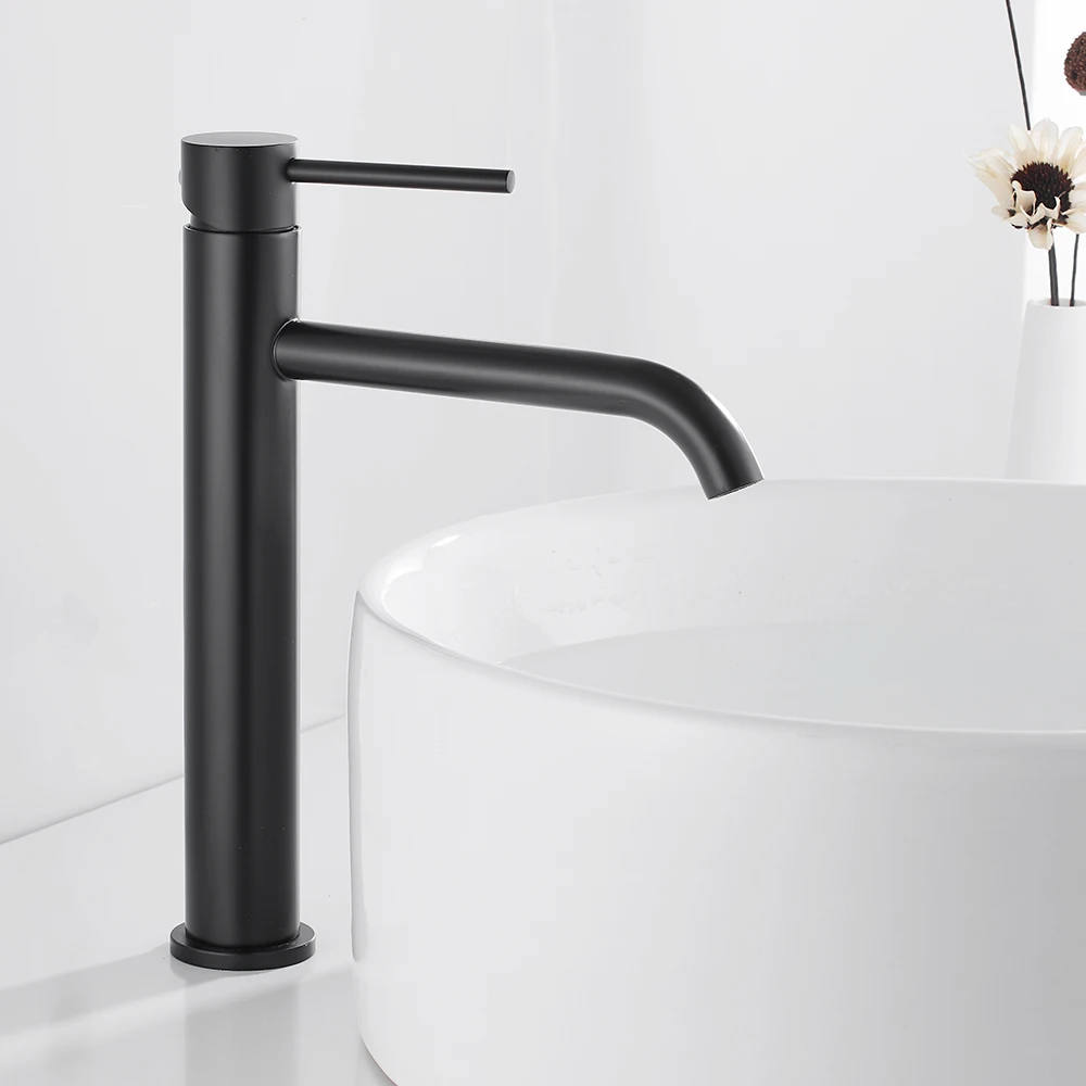 High Bathroom Basin Faucet White/Black/Brushed Taps Wash Hand Face Single Lever Mixer Washbasin Faucets with Hose HOTBEST