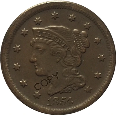 1854 США 1839-1857 Заплетенные волосы большой цент копии монет - Цвет: 1854