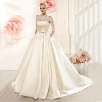 lace wedding dresses 2019 satin with jacket see though half sleeves bridal wedding dress robe de mariage