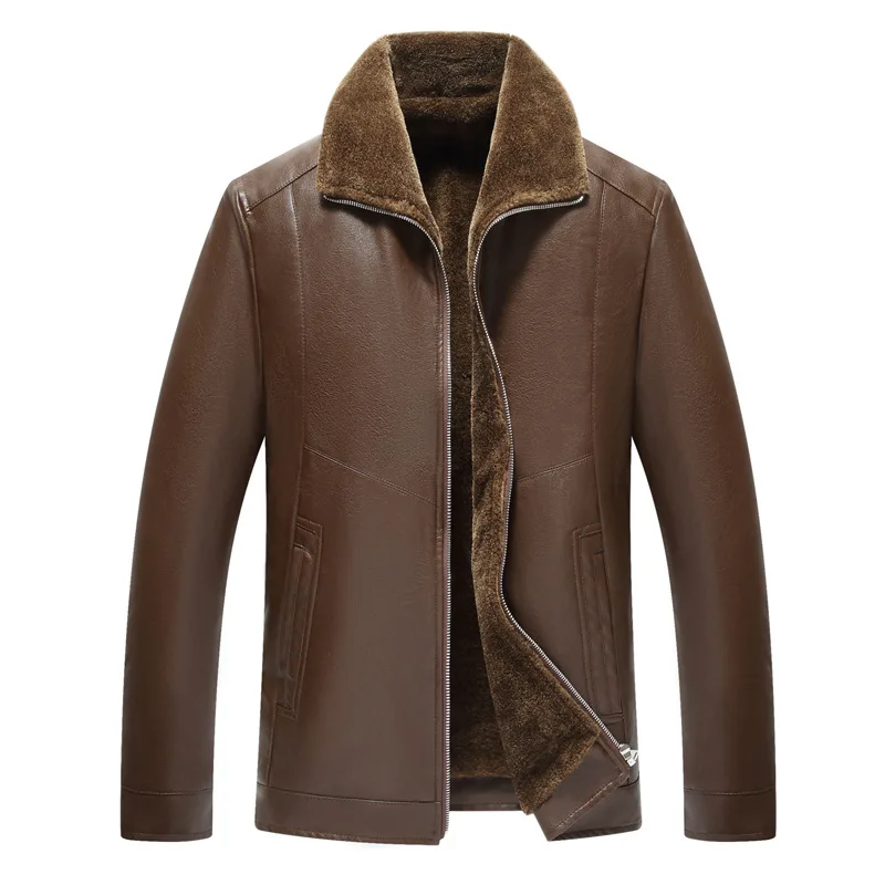 2019 Зимняя Толстая теплая куртка из искусственной кожи мужская флисовая с