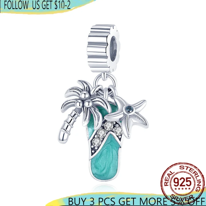 

NEW 925 Sterling Silver Beach Coconut Starfish Slippers Charms Beads Fit Original Pandora Bracelet&Bangle Making Women Jewelry