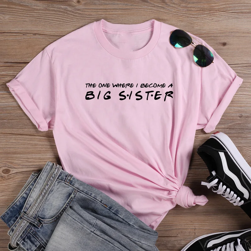 Забавная футболка Big Sister женская летняя с круглым вырезом и коротким рукавом