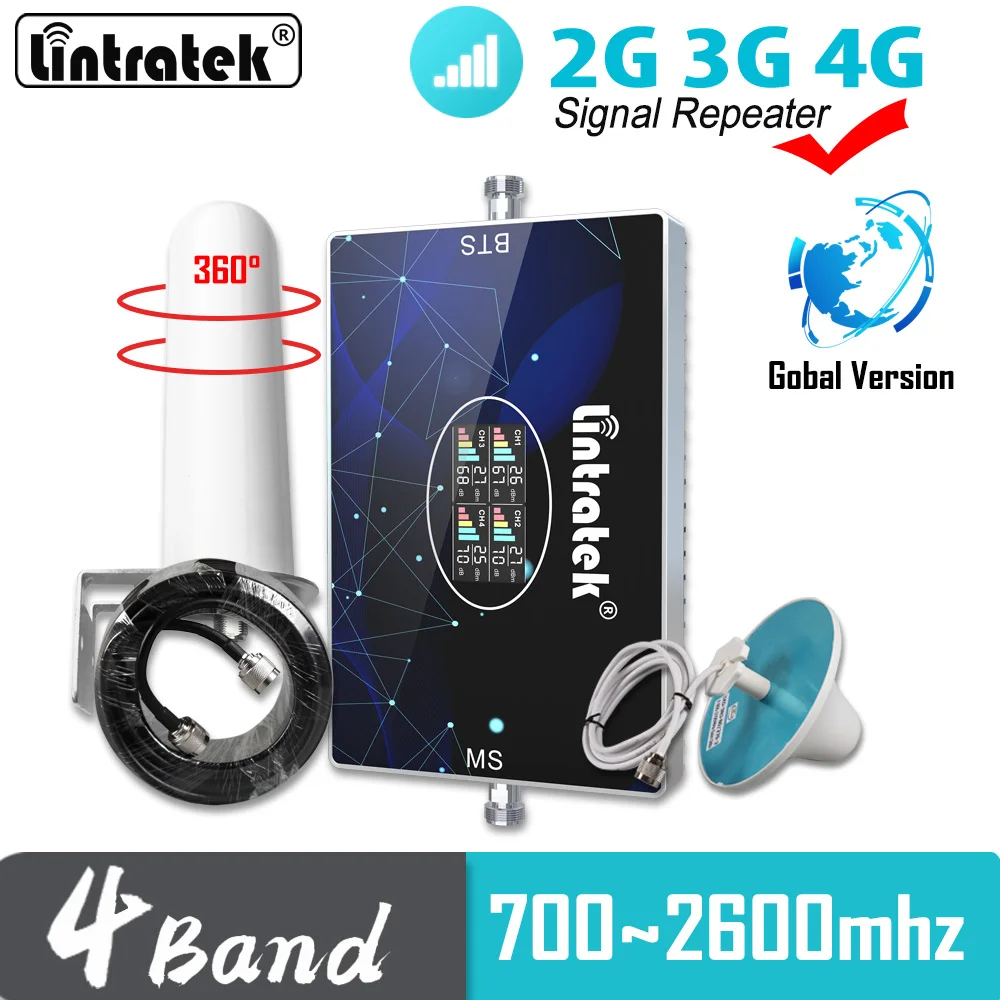 

Lintratek Directional gain 2G 3G 4G AGC 4 Band GSM 900 LTE 1800 WCDMA 2100 CDMA 850 B20 800 2600 Cellular Repeater Amplifier