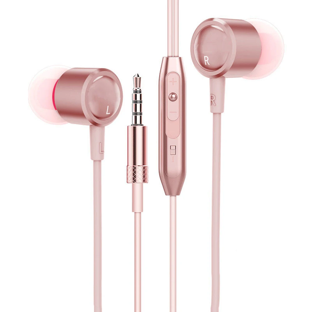 Rose Gold Спортивные наушники mi crophone 3,5 мм, вставные стерео металлические наушники 1,2 м, гарнитура TPE для Xiaomi mi 9T Red mi K20 Pro, компьютера, MP3, MP4 - Цвет: Rose Gold