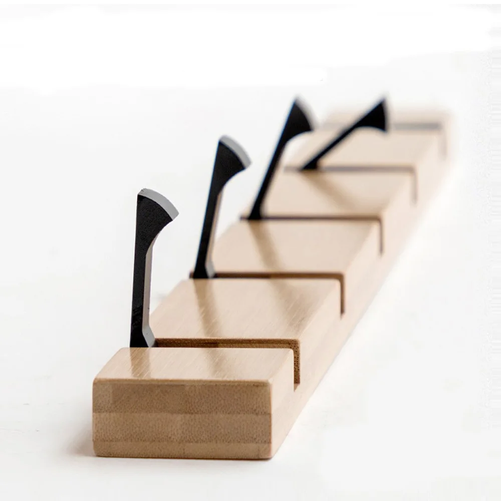 

3/4/5 Hooks Wood Holder Coat Wall Hanger Foldable Hat Clothes Umbrella Wall Mounted Rack for Bedroom Bathroom Living Room