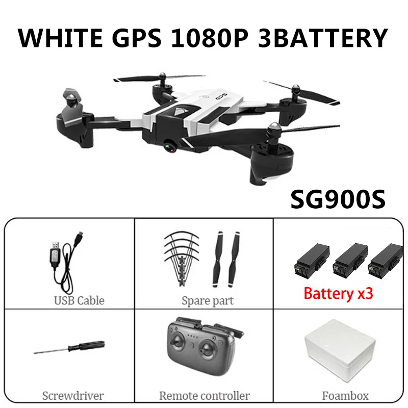 White GPS 1080P 3B SG900 Wifi Радиоуправляемый Дрон с 720P 4K HD Двойная камера gps слежение за мной Квадрокоптер FPV Профессиональный беспилотник долгий срок службы батареи игрушка для детей - Цвет: White GPS 1080P 3B