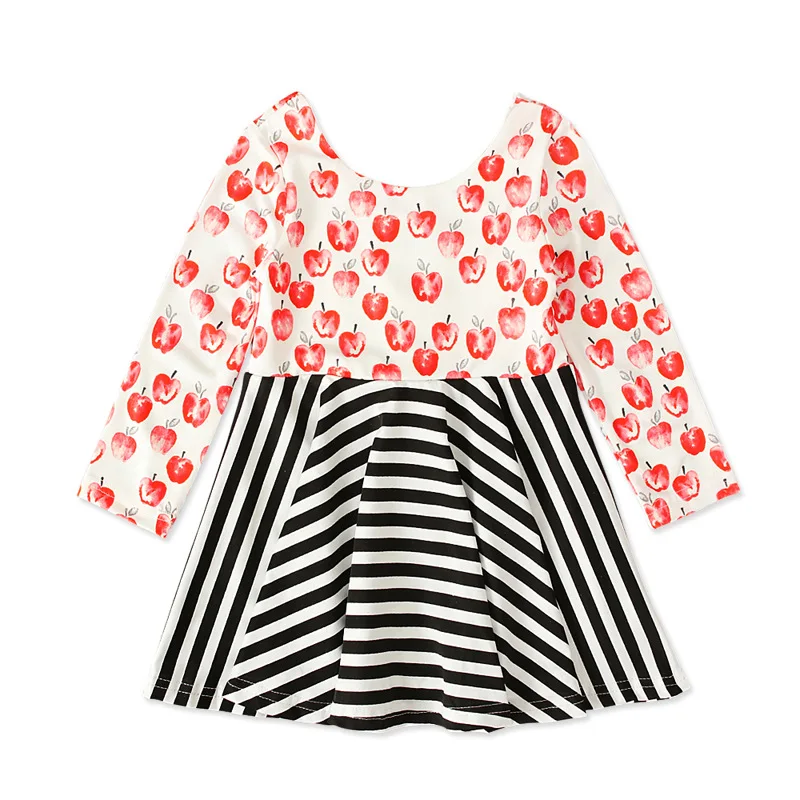 Осеннее Повседневное платье в полоску с длинными рукавами и фруктовым принтом
