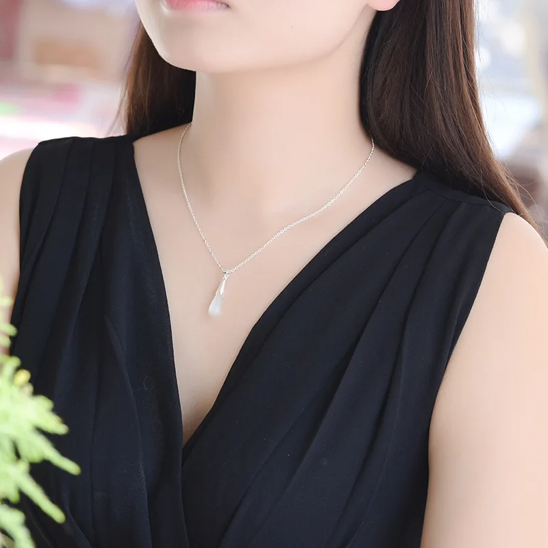 Bijoux Мода слеза падение белый/розовый опал Подвеска Ожерелье Серебро 925 пробы |