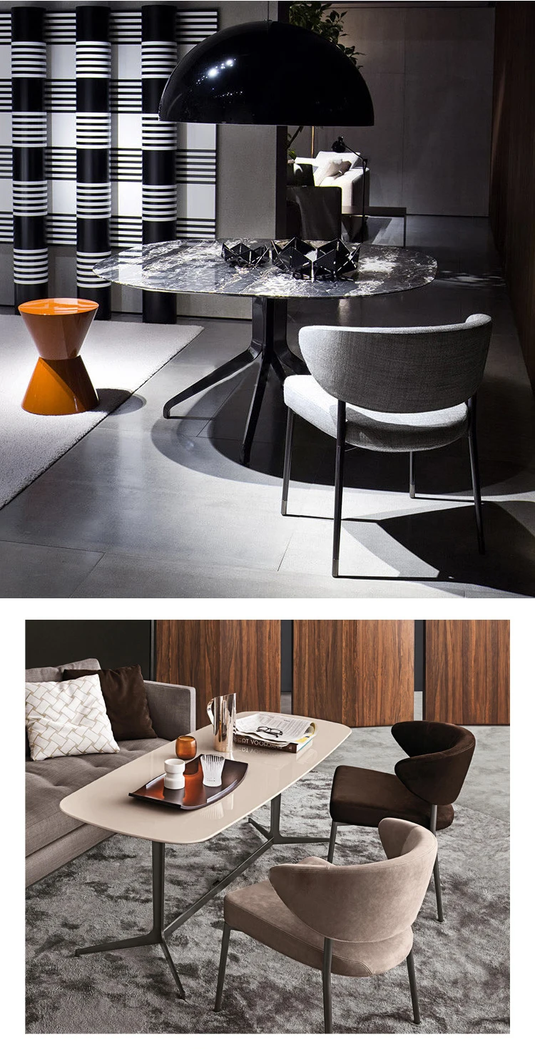 

Minimalist modern leisure style metal frame sponge fabric dining chair with backrest light lounge sofa furniture for dining room