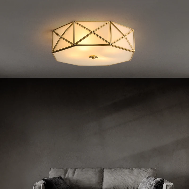 

Light luxury copper modern minimalist American ceiling lamp study dining room glass round home Nordic bedroom lamp
