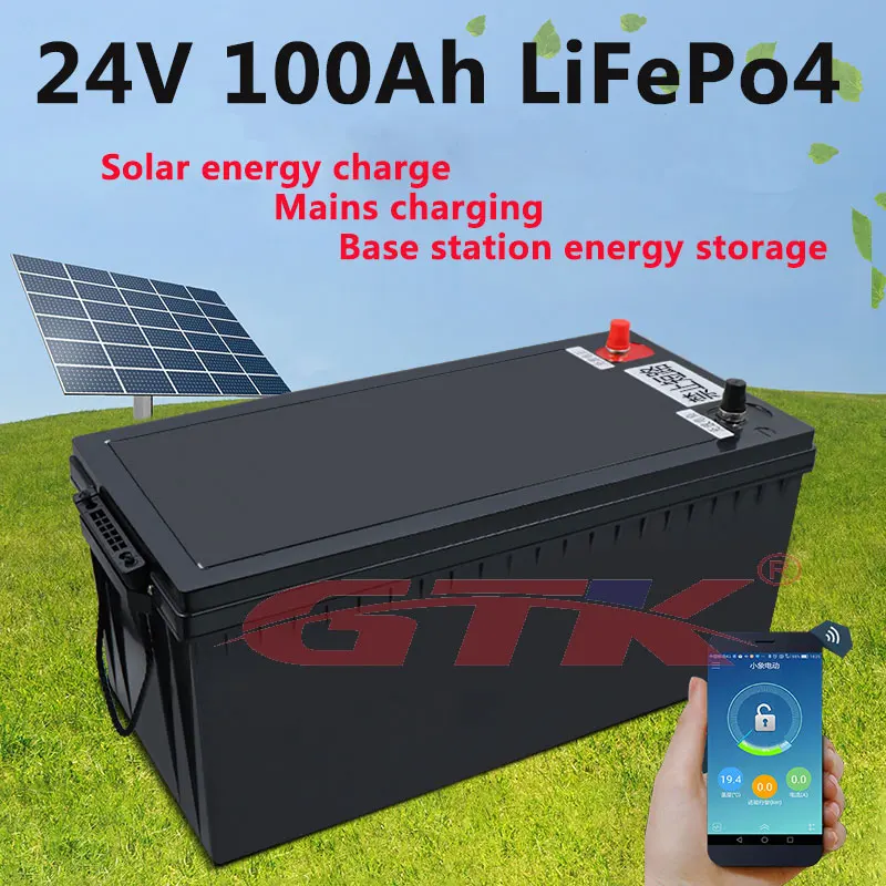 Литиевая аккумуляторная батарея LiFePO4 24V 100Ah с монитором BMS для солнечных панелей