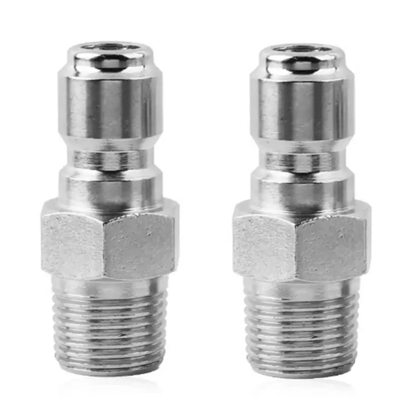

Durable Door Washer Adapters Delicate Design 2x NPT 3/8 inch Threaded Male Quick Connect Plug Adapters for Pressure Washer