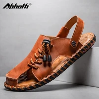 abhoth mens sandals leather soft breathable lightweight shoes outdoor classic summer beach black men sandals slippers sandalias