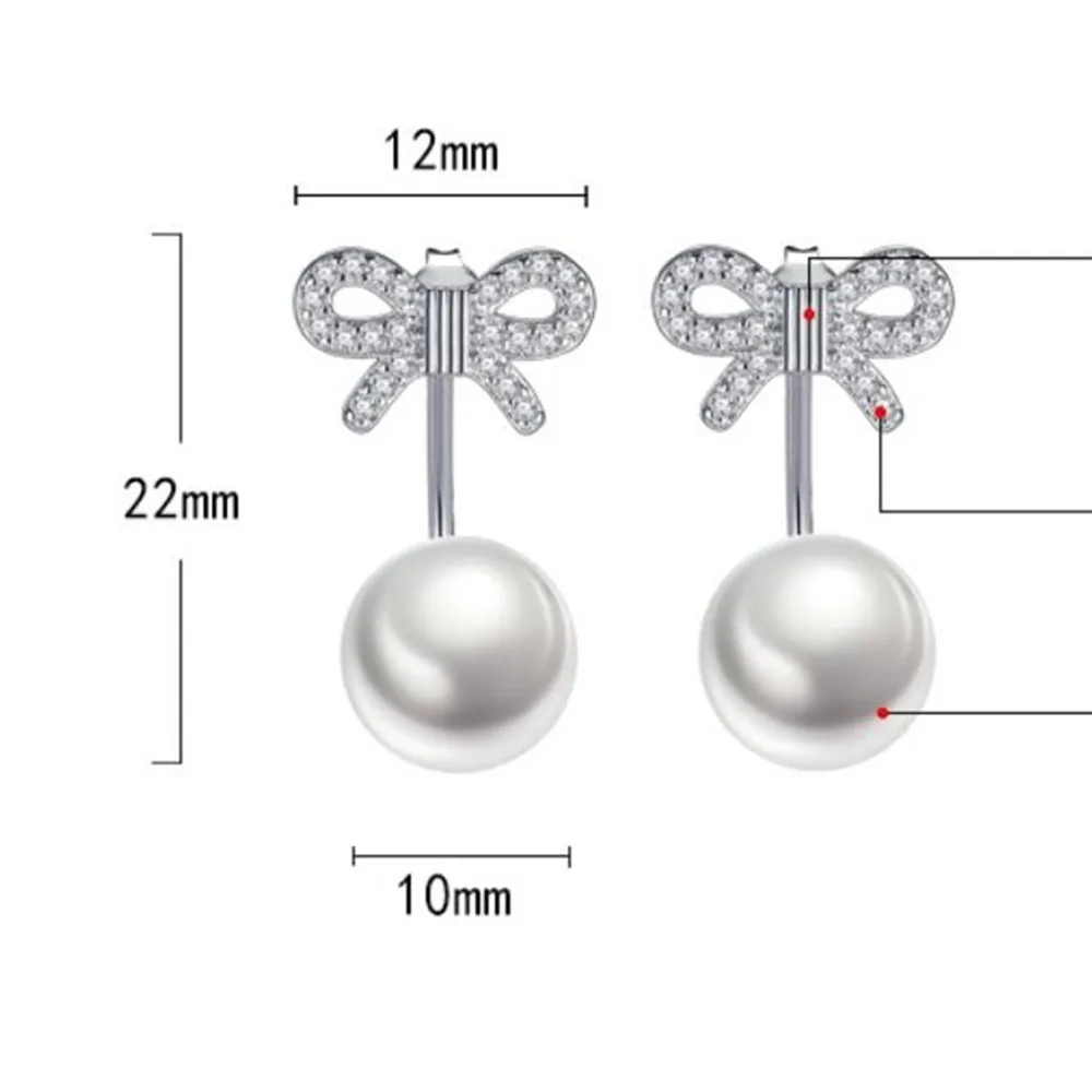 

925 Sterling Silver New Jewelry Stud Earrings High Quality Vintage Cubic Zirconia Bow Pearl Tremella Earrings