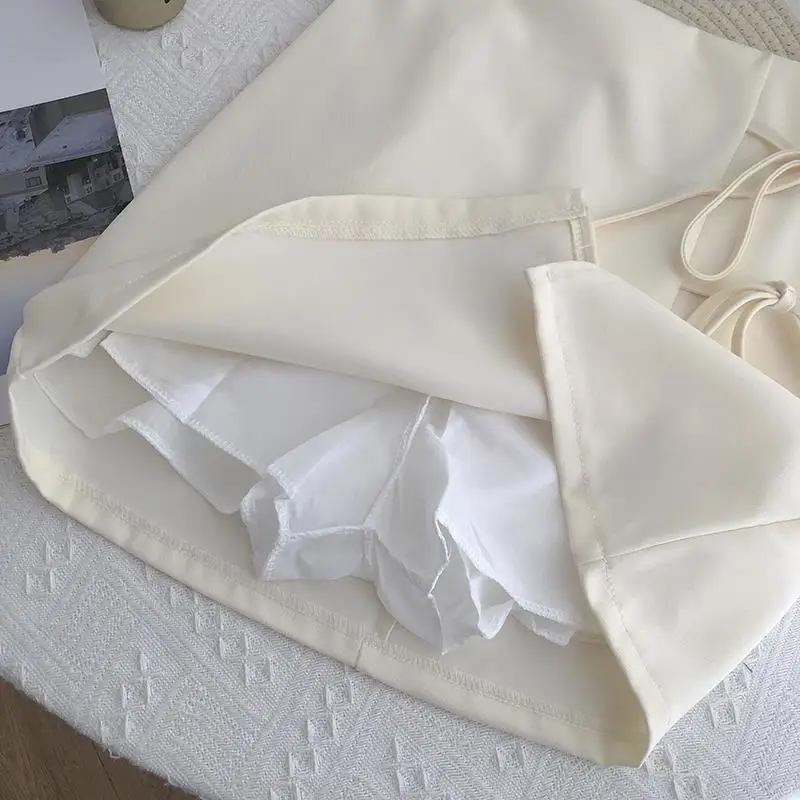 Женская плиссированная мини-юбка однотонная бандажная трапециевидная юбка с