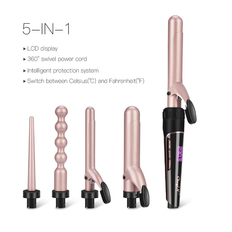 

High Quality 3/5in1 Hair Curling Iron Wand Ceramic Professional Salon Interchangeable Barrels Hair Curler Deep Wave Styling Tool