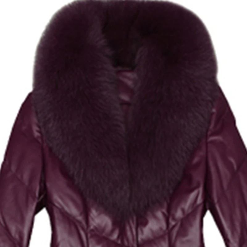 Genuine Leather Women's Fall/winter Mid-length Plus Size Fashion Warmth Slim Fit Sheep Collar Fur Down Jacket Full Office Lady