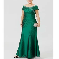 green scoop mermaid mother of the bride dresses 2021 plus size taffeta beads women vestidos de fiesta noche cap sleeves