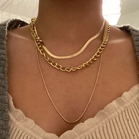 fashion new gold color necklaces for women multilevel geometry snake chain vintage necklace jewelry gift x091