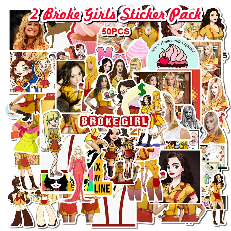 

50 шт. сериал 2 две девицы на мели милые наклейки из мультфильмов для чемодана мобильный телефон ноутбук гитары велосипеда автомобиля стикер